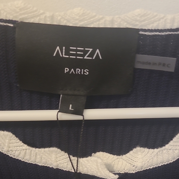 Aleeza Paris Women's Navy Blazer with White Trim and Gold Buttons - Picture 2 of 6